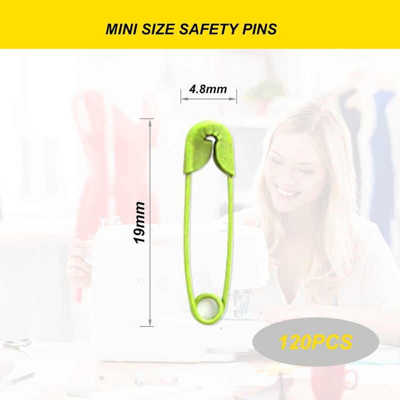 keepsweat Small Safety Pins,0.75 Inch Mini Safety Pins for Clothes,Green Safety Pin Rust Resistant Nickel Plated Steel Set for Crafting,Sewing,Rimming Fastening Clip Button for Garment Hang Tag 120pcs/box - Image 2